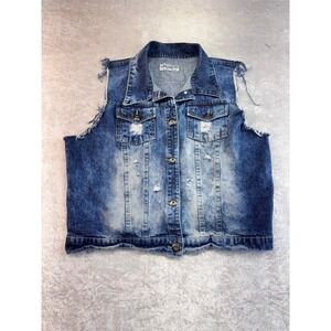 Womens Maripily Distressed Denim‎ Vest Acid Wash Jean Sleeveless Jacket XL